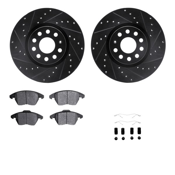  R1 Concepts® - Drilled and Slotted Front Brake Kit with Semi-Metalic Pads