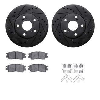 R1 Concepts® - Drilled and Slotted Front Brake Kit with Semi-Metalic Pads