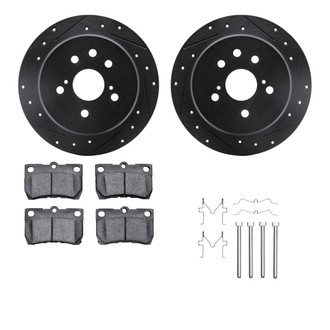 R1 Concepts® - Drilled and Slotted Rear Brake Kit with Semi-Metalic Pads