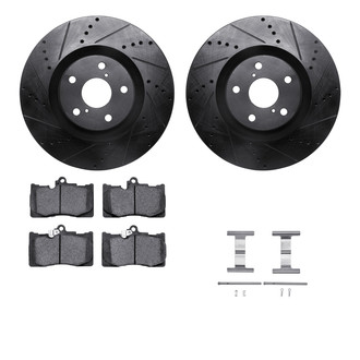 R1 Concepts® - Drilled and Slotted Front Brake Kit with Semi-Metalic Pads