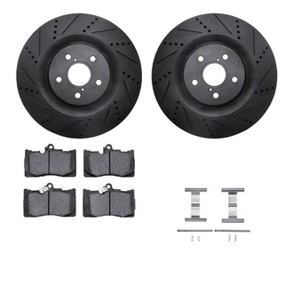 R1 Concepts® - Drilled and Slotted Front Brake Kit with Semi-Metalic Pads