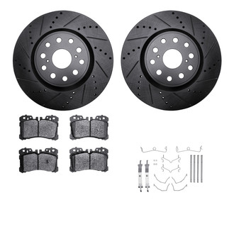 R1 Concepts® - Drilled and Slotted Front Brake Kit with Semi-Metalic Pads