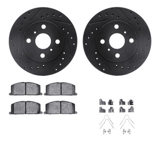 R1 Concepts® - Drilled and Slotted Front Brake Kit with Semi-Metalic Pads