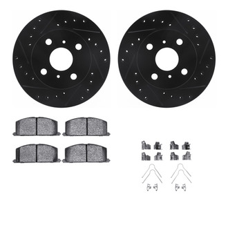 R1 Concepts® - Drilled and Slotted Front Brake Kit with Semi-Metalic Pads