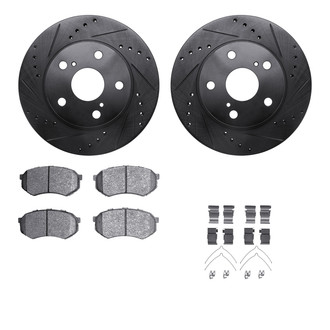 R1 Concepts® - Drilled and Slotted Front Brake Kit with Semi-Metalic Pads