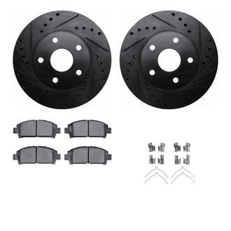 R1 Concepts® - Drilled and Slotted Front Brake Kit with Semi-Metalic Pads