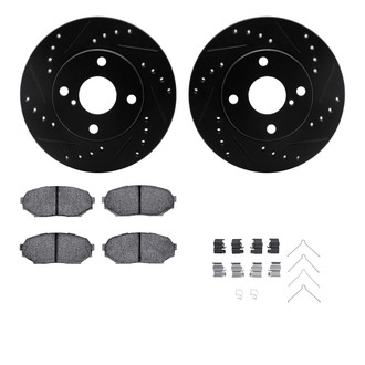 R1 Concepts® - Drilled and Slotted Front Brake Kit with Semi-Metalic Pads