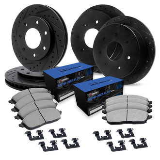 R1 Concepts® - Drilled and Slotted Front and Rear Brake Kit with Semi-Metalic Pads