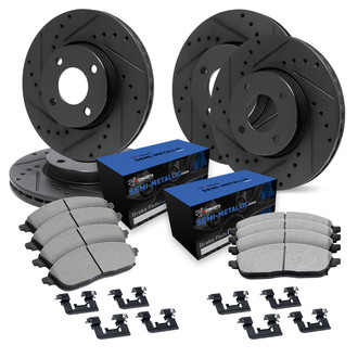 R1 Concepts® - Drilled and Slotted Front and Rear Brake Kit with Semi-Metalic Pads