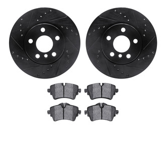 R1 Concepts® - Drilled and Slotted Front Brake Kit with Semi-Metalic Pads