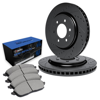 R1 Concepts® - Drilled and Slotted Rear Brake Kit with Semi-Metalic Pads