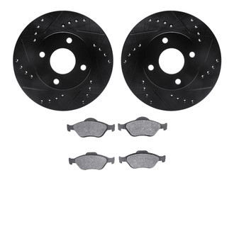 R1 Concepts® - Drilled and Slotted Front Brake Kit with Semi-Metalic Pads