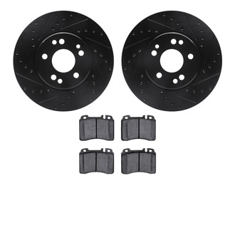 R1 Concepts® - Drilled and Slotted Front Brake Kit with Semi-Metalic Pads