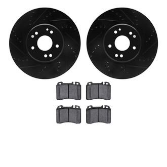 R1 Concepts® - Drilled and Slotted Front Brake Kit with Semi-Metalic Pads
