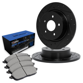 R1 Concepts® - Drilled and Slotted Rear Brake Kit with Semi-Metalic Pads