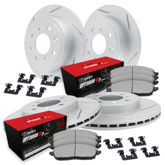 R1 Concepts® - Carbon Coated Slotted Brake Kit with Optimum OE Pads