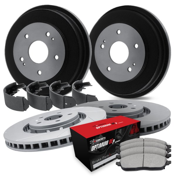  R1 Concepts® - Slotted Front and Rear Brake Kit with Optimum OE Pads