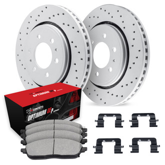R1 Concepts® WMUH1-48181 - Drilled Front Brake Kit with Optimum OE Pads