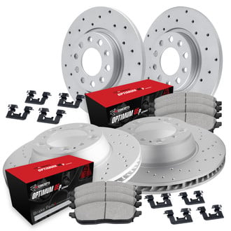 R1 Concepts® - Carbon Coated Drilled Brake Kit with Optimum OE Pads