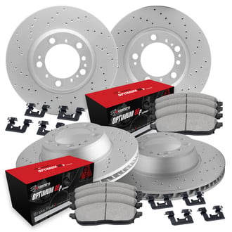 R1 Concepts® - Carbon Coated Drilled Brake Kit with Optimum OE Pads