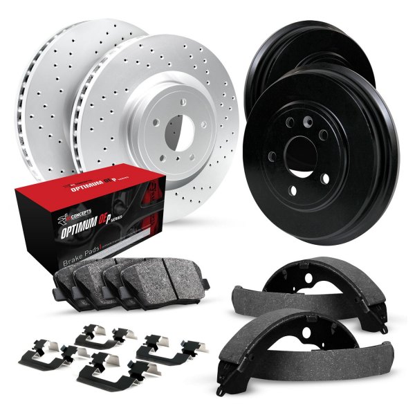  R1 Concepts® - Drilled Front and Rear Brake Kit with Optimum OE Pads