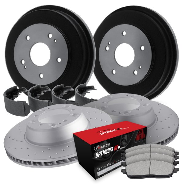  R1 Concepts® - Drilled Front and Rear Brake Kit with Optimum OE Pads