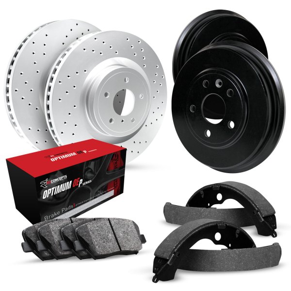  R1 Concepts® - Drilled Front and Rear Brake Kit with Optimum OE Pads