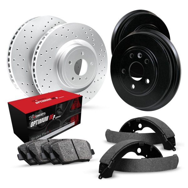  R1 Concepts® - Drilled Front and Rear Brake Kit with Optimum OE Pads