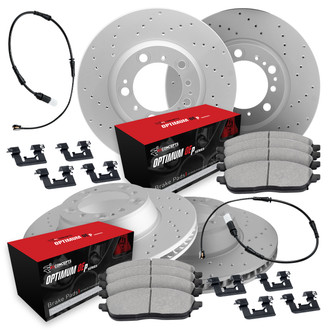R1 Concepts® - Carbon Coated Drilled Brake Kit with Optimum OE Pads