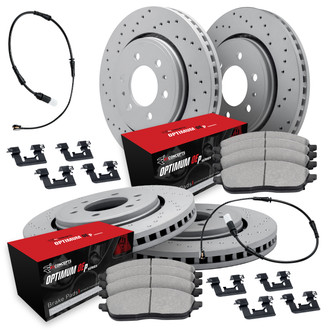 R1 Concepts® - Carbon Coated Drilled Brake Kit with Optimum OE Pads
