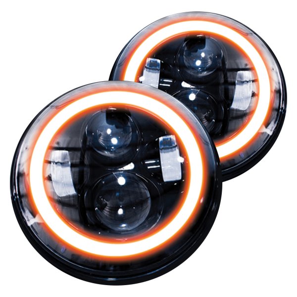 Race Sport® - 7" Round Black Projector LED Headlights With Switchback Halo