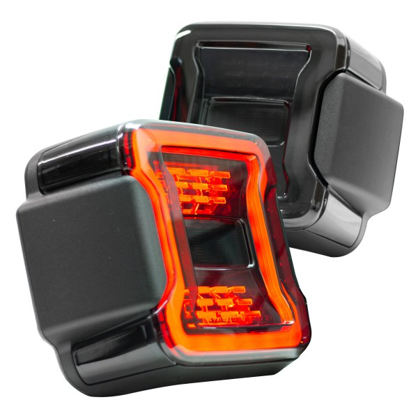 Race Sport® - Black/Smoke Fiber Optic LED Tail Lights, Jeep Wrangler