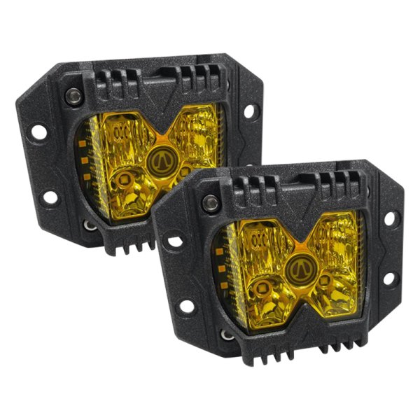 Race Sport® - HD Series Flush Mount 2x40W Square Amber LED Lights, with Amber Side Strobe