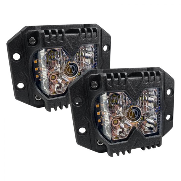 Race Sport® - HD Series Flush Mount 2x40W Square LED Lights, with Amber Side Strobe