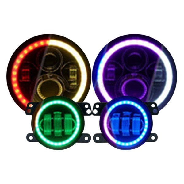 Race Sport® - 9" Round Black X-Halo Projector LED Headlights With RGB