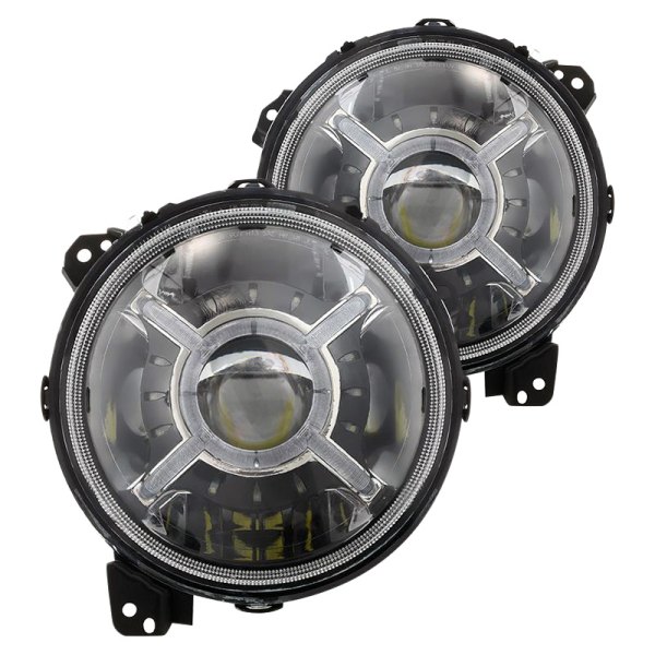 Race Sport® - 9" Round Black X-Halo Projector LED Headlights With RGB