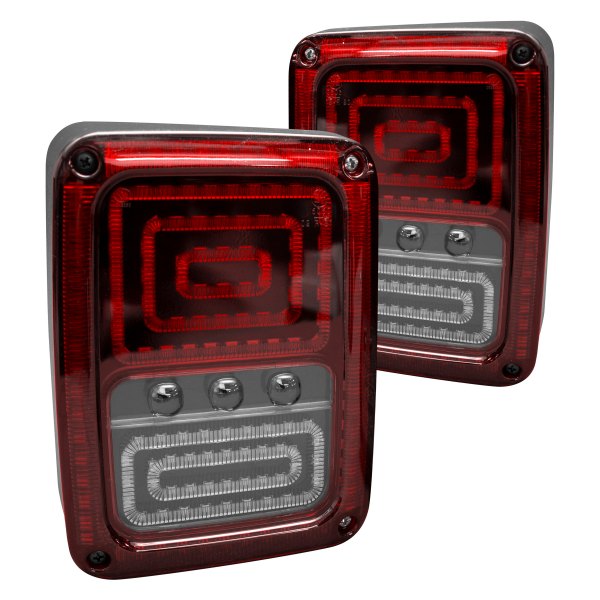 Race Sport® - Black/Red Fiber Optic LED Tail Lights, Jeep Wrangler