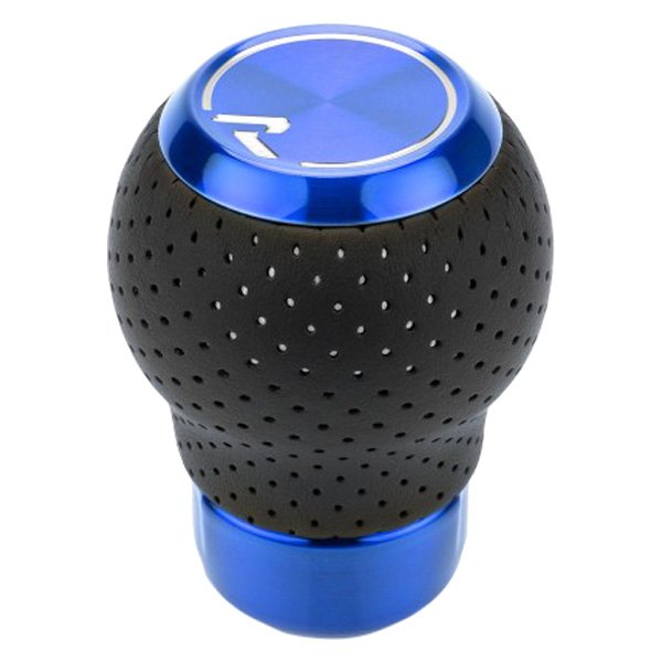  Raceseng® - Automatic Stratose Perforated Leather Shift Knob with Blue Translucent Base and Cap