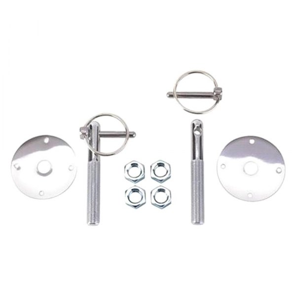 Racing Power Company® - 1/2" Chrome Steel Hood Pin Set with Torsion Pins and Tethers