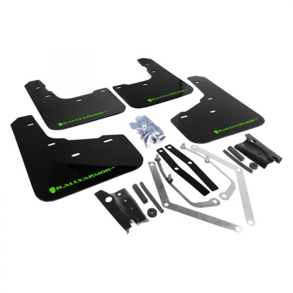  Rally Armor® - UR Series Black Mud Flap Kit with Green Rally Armor Logo