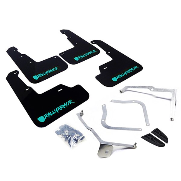  Rally Armor® - UR Series Black Mud Flap Kit with Teal Rally Armor Logo and Altered Font
