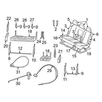 Ram OE - Seats & Tracks - Rear Seat Components (Split Bench Seat 60/40), (Laramie / Laramie Longhorn / SLT Mega Cab)