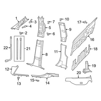 Ram OE - Cab - Interior Trim (Pillars & Floor), (Big Horn / Laramie / Laramie Longhorn / Limited / Lone Star / Power Wagon / Tradesman Crew Cab)
