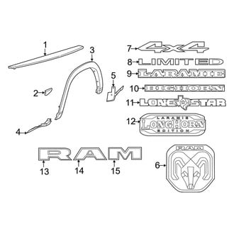 Ram OE - Pick Up Box - Exterior Trim (8' Bed, Trim & Emblems), (Regular Cab / Crew Cab / Mega Cab)