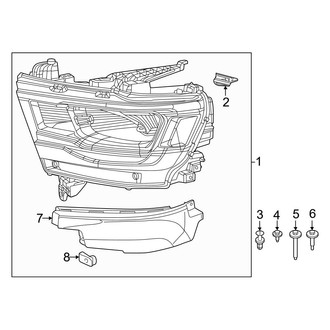 Ram OE - Front Lamps - Headlamp Components (LED, W/O Adaptive Front Lighting System), (Big Horn / Laramie / Laramie Longhorn / Lone Star / Rebel)