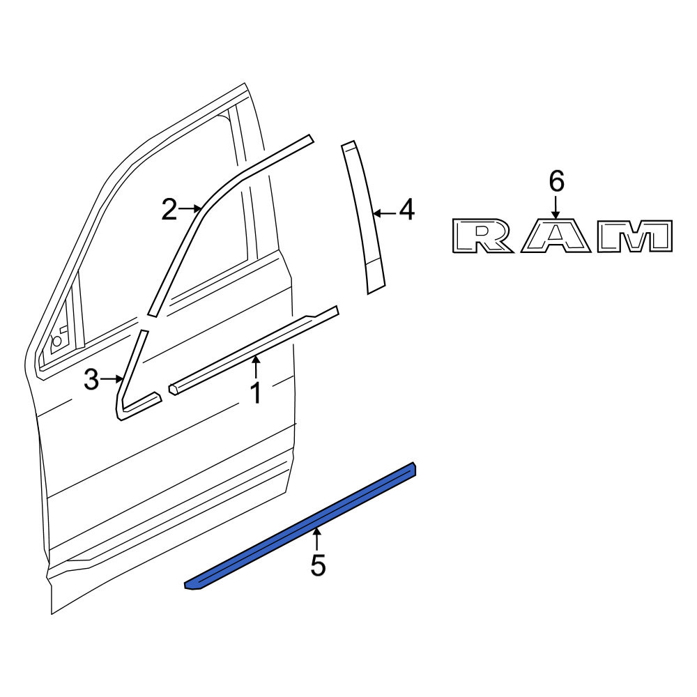RAMページ Ram OE 7FL32SZ0AA - Front Right Door Molding