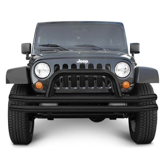 Rampage® - Double Full Width Black Front Tubular Bumper with Hoop