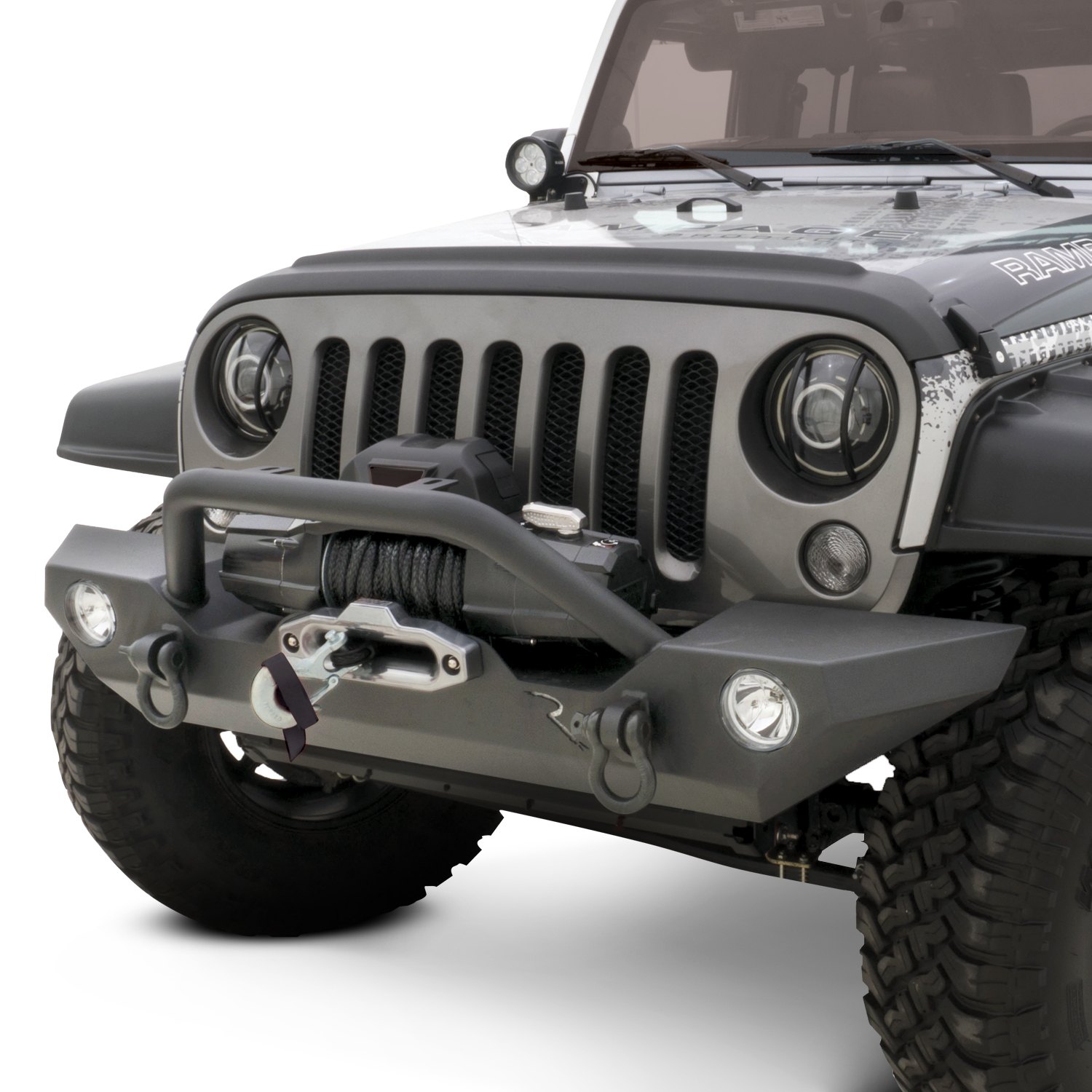 Rampage® 99306 - Rock Rage Full Width Black Front Winch HD Bumper