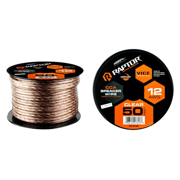 Raptor® - Vice Series 12 AWG 2-Way 50' Clear Stranded GPT Speaker Wire