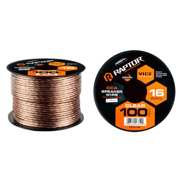 Raptor® - Vice Series 16 AWG 2-Way 100' Clear Stranded GPT Speaker Wire
